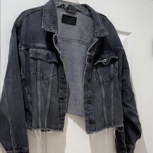 All Saints Black Distressed Jean Jacket